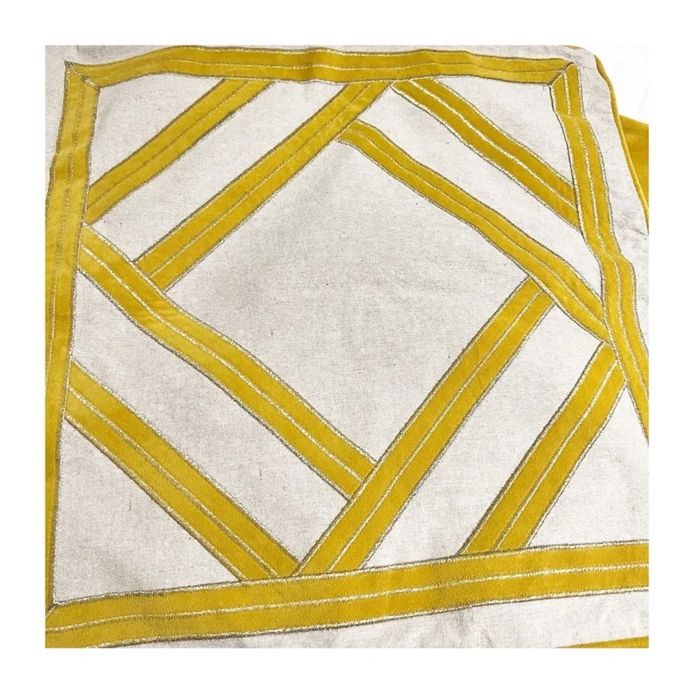 Rodeo Home Pair of Yellow Cream Geometric Pillow Covers 20x20 Textured Velvet